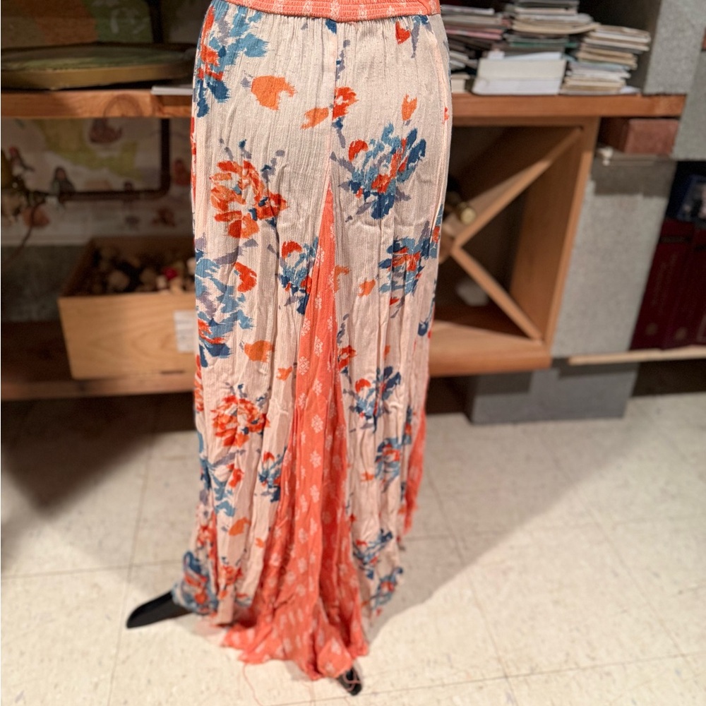Free People Coral and Blue Floral A-Line Skirt - Picture 3 of 5